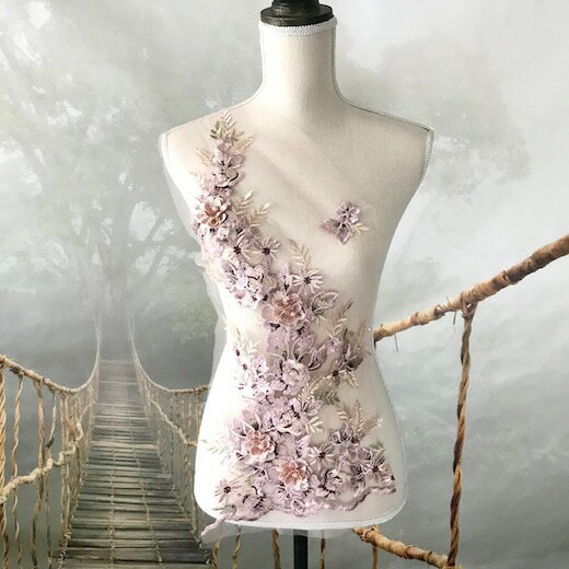 モチーフ レース パープル ピンク チュールモチーフ 花柄 衣装 服飾 ウェディング レオタード バトン ダンス衣装 衣装作り 薔薇モチーフ バレエ衣装