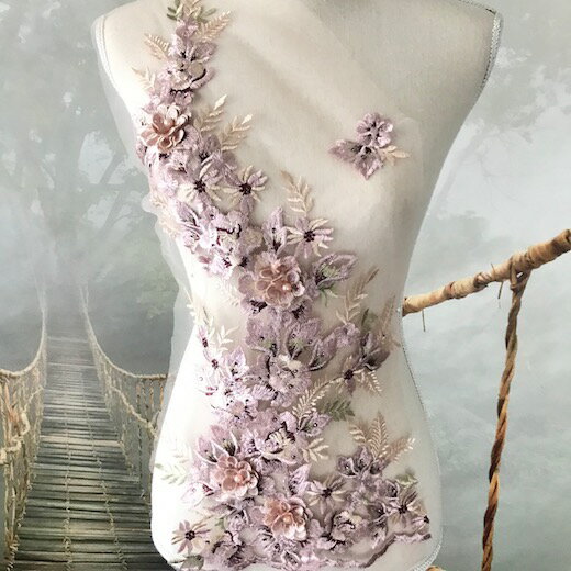 モチーフ レース パープル ピンク チュールモチーフ 花柄 衣装 服飾 ウェディング レオタード バトン ダンス衣装 衣装作り 薔薇モチーフ バレエ衣装