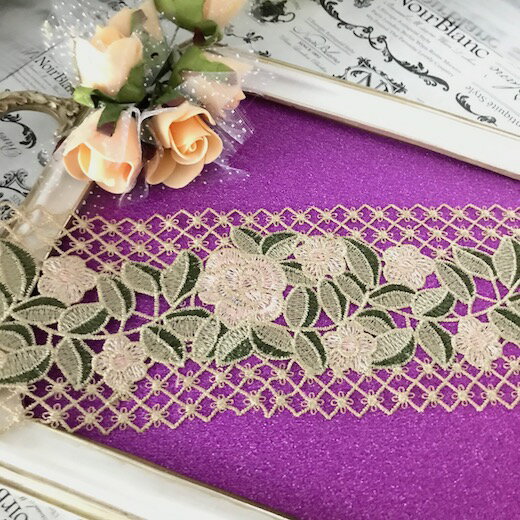 レース 手芸 ベージュ グリーン 幅広 花柄 衣装 服飾 レオタード 素材 材料 装飾 レオタードモチーフ バトンモチーフ バレエ衣装 チュチュレース 衣装レース