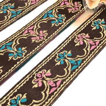 ジャカード リボン 手芸 花柄 ブラウン ピンク ブルー 花 衣装 金色 メタリックレース 素材 材料 服飾 衣装 コスプレ 装飾 レオタードモチーフ バトンモチーフ バレエ衣装
