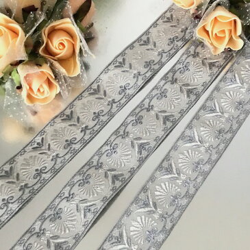 ジャカードリボン 手芸 花柄 グレー系 花 衣装 金色 メタリックレース 素材 材料 服飾 衣装 コスプレ 装飾 レオタードモチーフ バトンモチーフ バレエ衣装