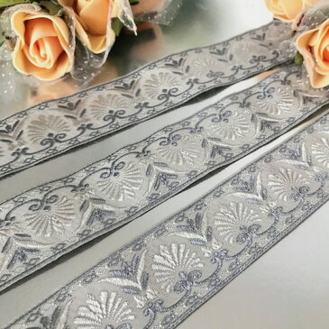 ジャカードリボン 手芸 花柄 グレー系 花 衣装 金色 メタリックレース 素材 材料 服飾 衣装 コスプレ 装飾 レオタードモチーフ バトンモチーフ バレエ衣装
