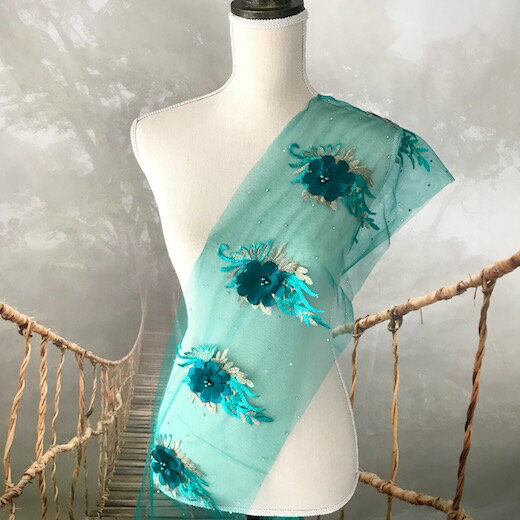 レース 幅広い リボン 手芸 グリーン ゴールド 花 チュールレース 衣装レース チュチュ バレエ衣装 服..