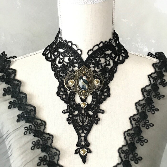レース チョーカー レディース ゴスロリ カボションチョーカー ネックレス 衣装 ブラック 黒 アクセサリー 舞台衣装 ステージ衣装 ダンス衣装