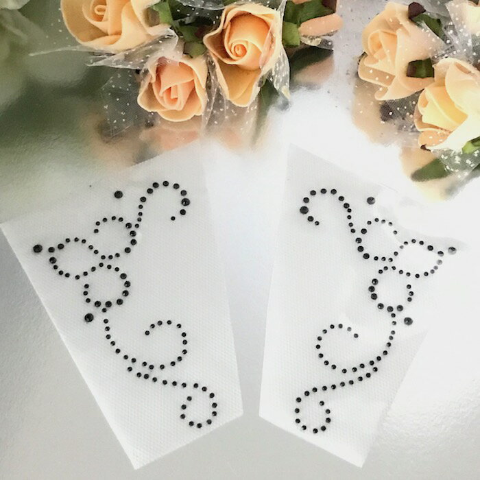 衣装 ラインストーン モチーフ アイロン用 ブラック 花 モチーフ バトン レオタード バレエ衣装 ホットフィックス アイロン接着 アップリケ ラインストーンモチーフ 服飾