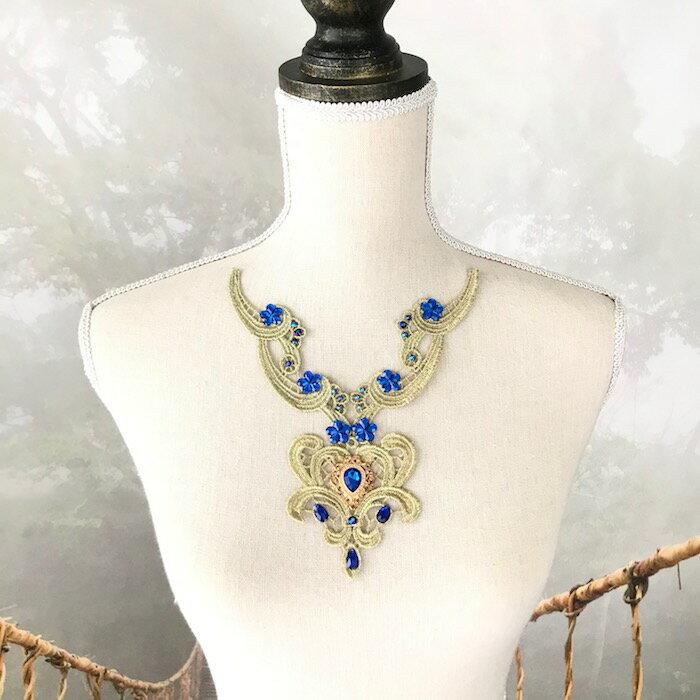 モチーフ ネックラインモチーフ 衣装用 服飾 ストーン付き ゴールド ブルー エレガント ダンス 衣装 レオタード バトンモチーフ バレエ衣装