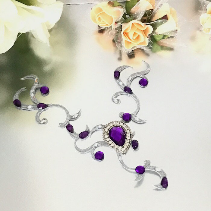 シルバー アップリケ ネックライン モチーフ 衣装 刺繍ワッペン レオタードモチーフ アイロンワッペン アイロン接着 アップリケワッペン モチーフ 装飾 バトン...