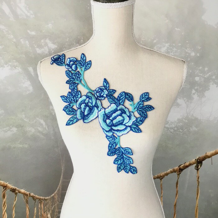 モチーフレース 花柄 薔薇 バトンモチーフ バラ モチーフ ブルー 服飾 レオタードモチーフ 装飾 衣装モチーフ バレエ衣装 チュチュモチーフ