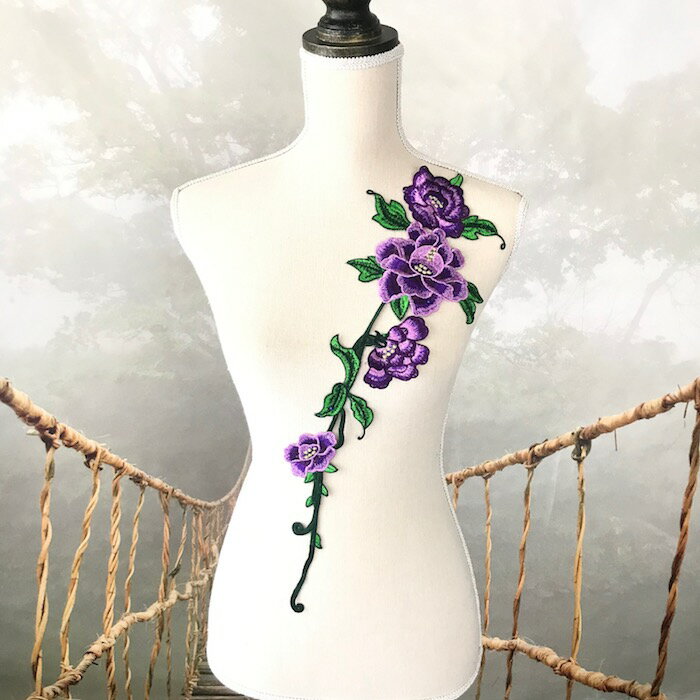モチーフ バラ模様 バトン レオタード 衣装 花 パープル 服飾 レースモチーフ バレエ衣装 装飾 新体操 舞台衣装