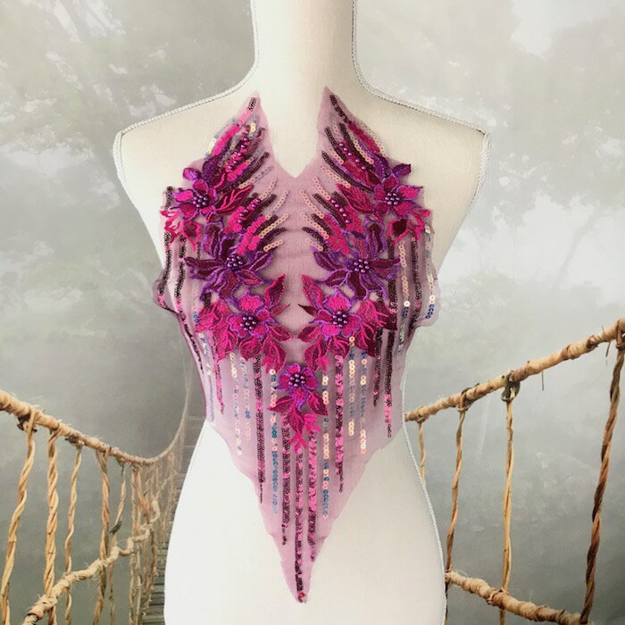 バトン レオタード モチーフ スパンコール ビーズ付き 衣装 花 パープル レースモチーフ 花モチーフ バレエ衣装 衣装作り 花モチーフのサムネイル