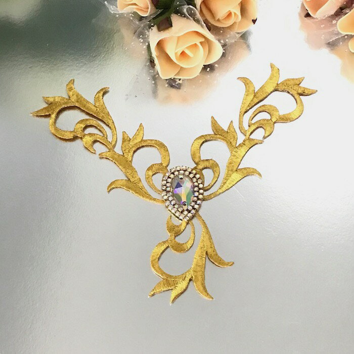 ゴールド アップリケ アイロン用 ネックライン モチーフ 衣装 刺繍ワッペン レオタードモチーフ アイロンワッペン アイロン接着 モチーフ 装飾 バトンモチーフ...