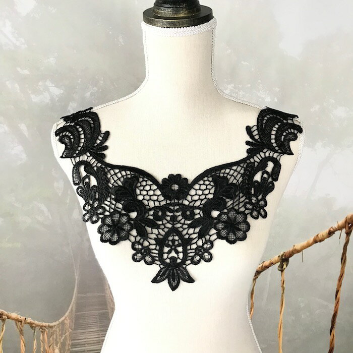 襟モチーフ ネックラインモチーフ バラ 花 衣装 襟レース 黒 レース襟 ダンス衣装 素材 材料 レオタード バトンモチーフ バレエ衣装 ブラック