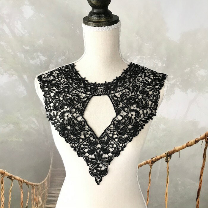 襟モチーフ ネックラインモチーフ バラ 花 衣装 襟レース 黒 レース襟 ダンス衣装 素材 材料 レオタード バトンモチーフ バレエ衣装 ブラック