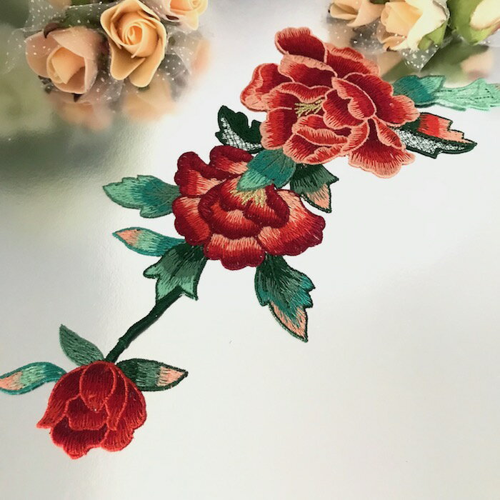 モチーフレース 花柄 薔薇 バトンモチーフ バラ モチーフ レッド グリーン 服飾 レオタードモチーフ 装..