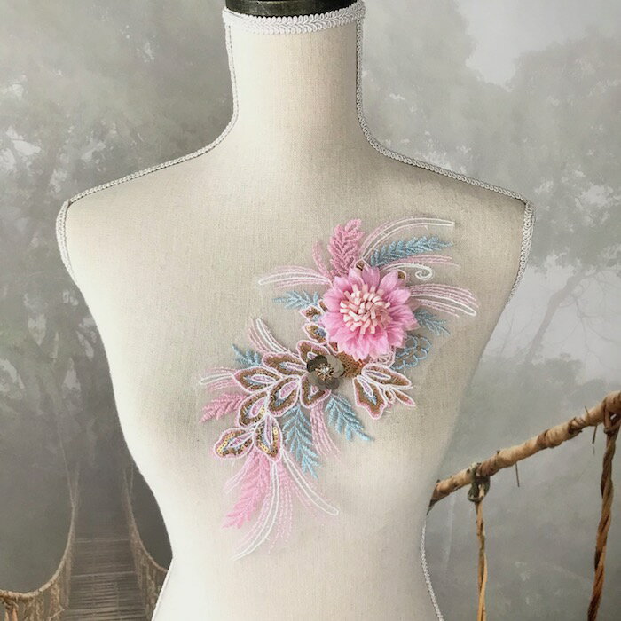 衣装モチーフ レオタードモチーフ チュールモチーフ 新体操 バトンモチーフ 花模様 装飾 ピンク ブルー ゴールド チュールモチーフレース 衣装装飾 服飾 ライ...