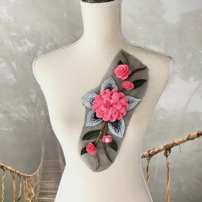 衣装モチーフ レオタードモチーフ チュールモチーフ 新体操 バトンモチーフ 花模様 装飾 ピンク系 グレー ブラック チュールモチーフレース 衣装装飾 服飾 ラ...