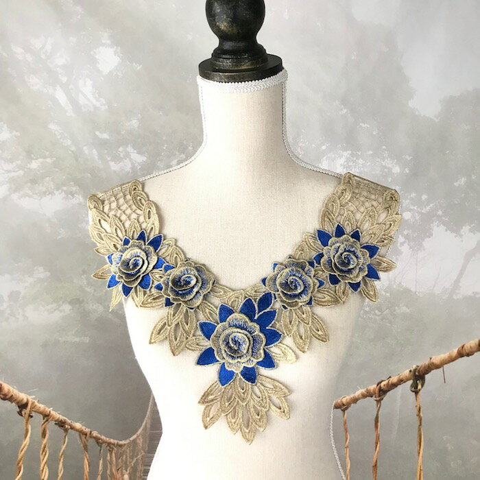 モチーフ 衣装 ゴールド ブルー 花 薔薇 ネックラインレース 衣装用 バラモチーフ 金色 バレエ衣装 ダンス衣装 服飾 レオタード バトンモチーフ ダンス
