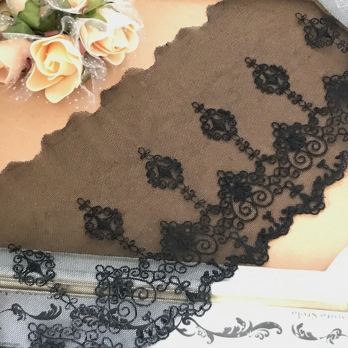 レース チュールレース 手芸 花柄 花模様 黒 花柄 服飾 衣装 オーガンジー リボン 手作り 素材 装飾 材料 ダンス衣装 バレエ衣装 ブラック