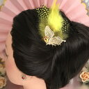 ヘア飾り ヘアアクセサリー ヘッドピース コーム 蝶々 バタフライ 羽根付き フェザー ヘッドドレス ダンス衣装 髪飾り ヘアアクセサリー 社交ダンス 衣装 イエロー ゴールド