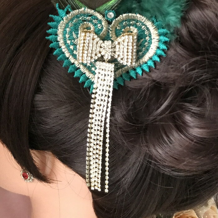 ヘア飾り ヘアアクセサリー ヘッドピース クジャク 孔雀 コサージュ 羽根付き フェザー ヘッドドレス ダンス衣装 髪飾り ヘアアクセサリー 社交ダンス 衣装 ブローチ グリーン系 ピーコックフェザー