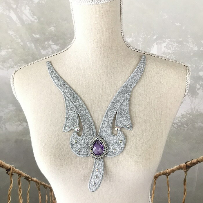 シルバー アップリケ ネックライン モチーフ 衣装 刺繍ワッペン レオタードモチーフ アイロンワッペン アイロン接着 アップリケワッペン モチーフ 装飾 バトン...