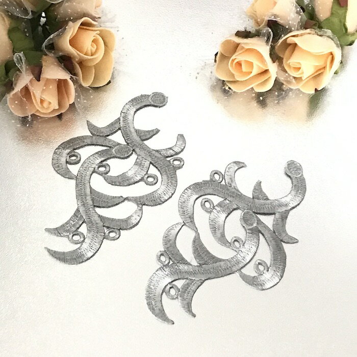 刺繍ワッペン アイロン接着可 シルバー グレー リーフ レオタードモチーフ アイロン用 モチーフ 装飾 バトントワリング バレエ衣装 新体操 バレエ衣装 舞台衣...