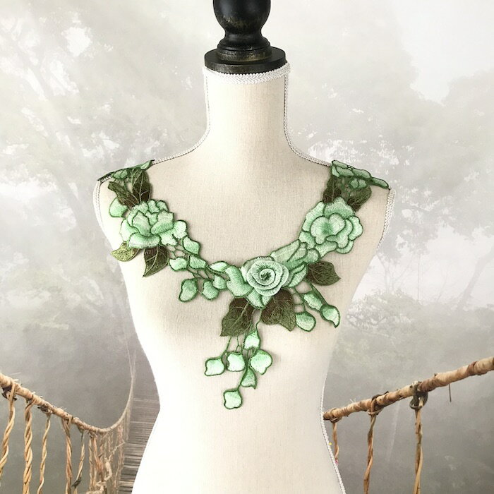 モチーフレース 花柄 薔薇 ネックラインモチーフ 襟モチーフ バラモチーフ バトンモチーフ バラ モチーフ グリーン系 服飾 レオタードモチーフ 装飾 衣装モチ...