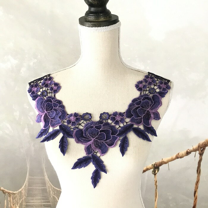 モチーフレース 花柄 薔薇 ネックラインモチーフ 襟モチーフ バラモチーフ バトンモチーフ バラ モチーフ パープル グリーン 服飾 レオタードモチーフ 装飾 ...