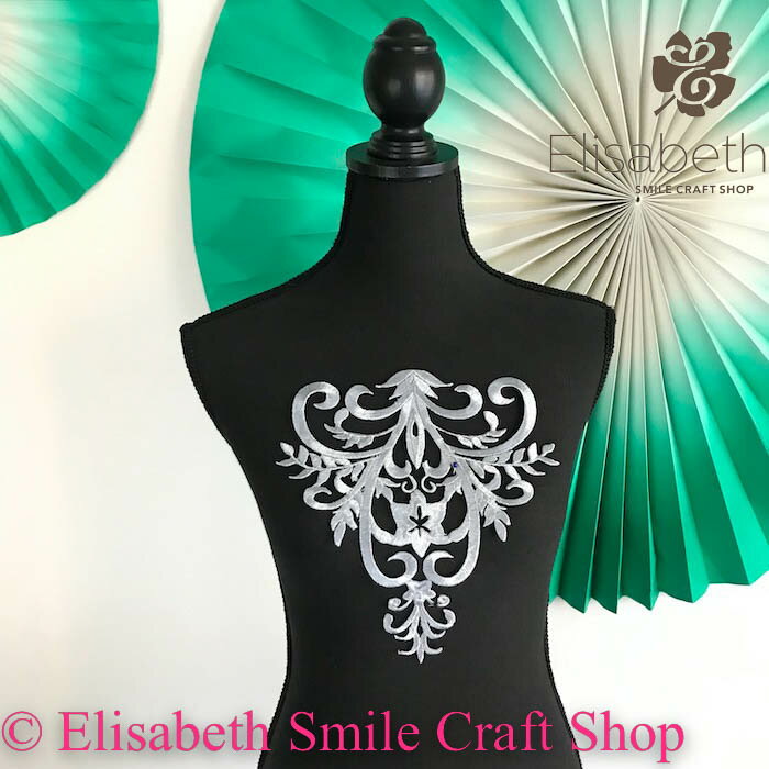 刺繍ワッペン アイロン接着可 シルバー グレー リーフ レオタードモチーフ アイロン用 モチーフ 装飾 バトントワリング バレエ衣装 新体操 バレエ衣装 舞台衣...