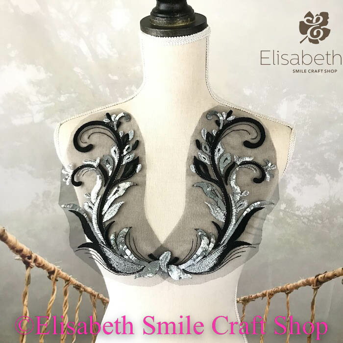 レースモチーフ チュールモチーフ 衣装 装飾 ブラック お花 服飾 レオタード バトンモチーフ 新体操 舞..