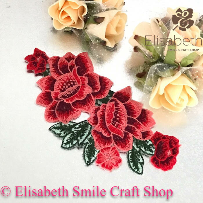 モチーフ 刺繍ワッペン アイロン接着可 レッド 赤 お花模様 レオタードモチーフ アイロン用 モチーフ 装飾 バトントワリング バレエ衣装 新体操 バレエ衣装 ...