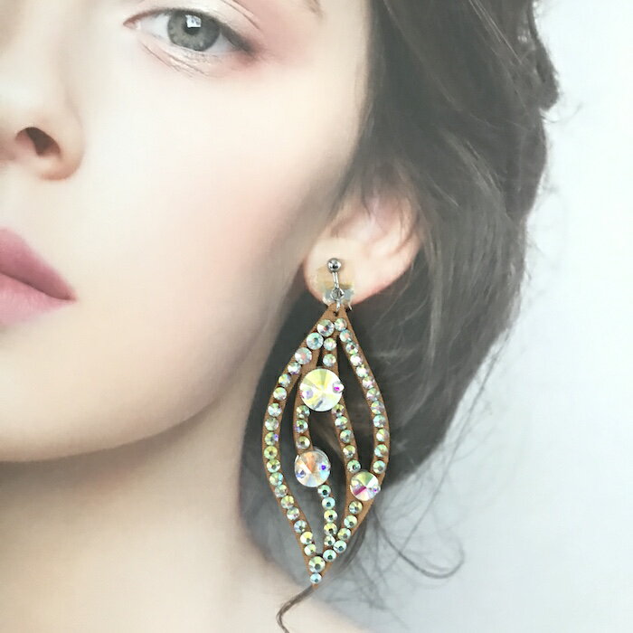 イヤリング ノンホールピアス ラインストーン 衣装 アクセサリー デザインイヤリング 社交ダンス ベリ..