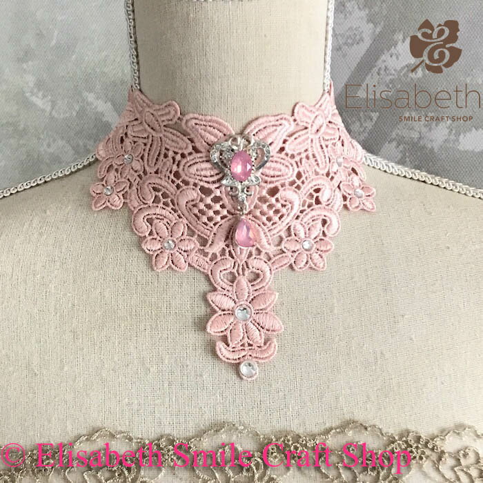 レース チョーカー レディース ビジュー付き ネックレス 花 ゴスロリ ゴシック 結婚式 パーティ ネックレス アクセサリー 社交ダンス イベント 舞台衣装 ステージ衣装 ダンス衣装 社交ダンス フィギア衣装 ピンク系