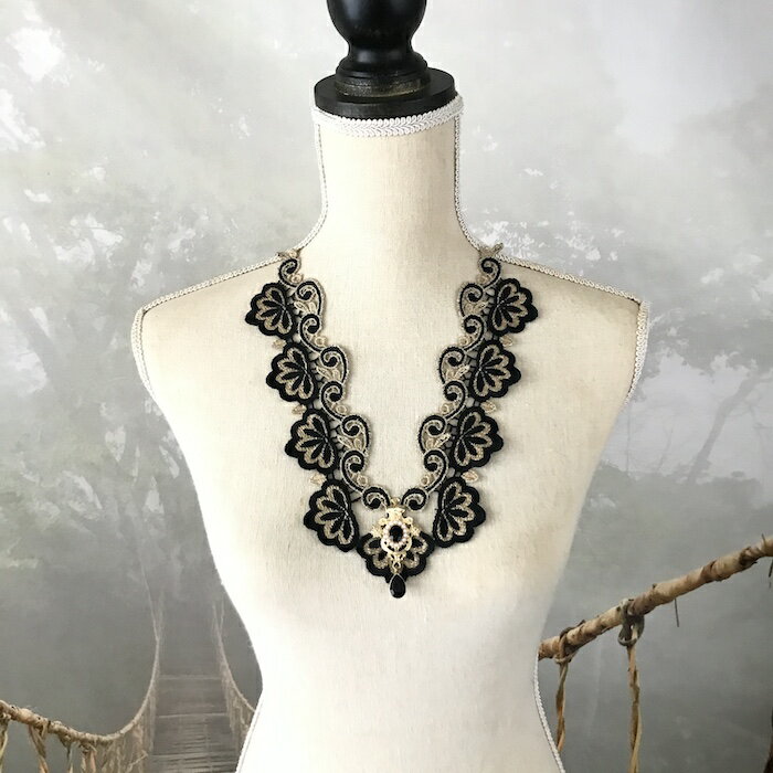 襟モチーフ ネックラインモチーフ バラ 花 衣装 襟レース レース襟 ダンス衣装 素材 材料 レオタード バトンモチーフ バレエ衣装 ブラック ゴールド