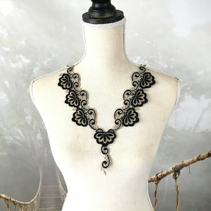 襟モチーフ ネックラインモチーフ バラ 花 衣装 襟レース レース襟 ダンス衣装 素材 材料 レオタード バトンモチーフ バレエ衣装 ブラック ゴールド