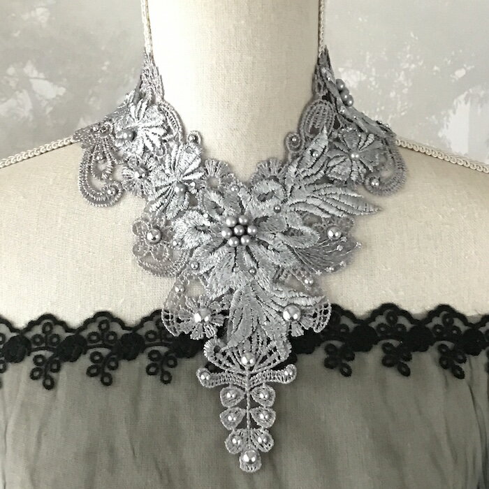 チョーカー レース レディース お花模様 パーティー ネックレス アクセサリー バレエ衣装 舞台衣装 ステージ衣装 ダンス衣装 社交ダンス フィギア衣装 コスプレ ゴスロリ シルバーグレー系