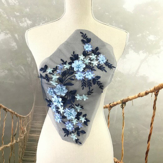 モチーフレース レースモチーフ 花 ブルー レオタードモチーフ チュールモチーフ バトンモチーフ 社交ダンス バレエ衣装 装飾 衣装 新体操