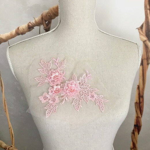 モチーフ お花 チュールモチーフ ピンク レース レース モチーフ 新体操 衣装モチーフ レオタードモチ..