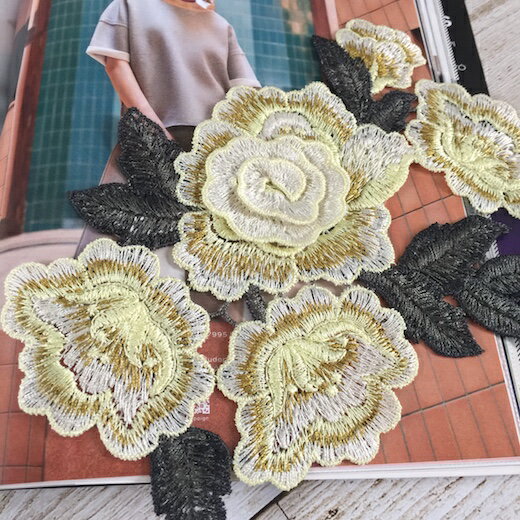 バトン レオタード 衣装 モチーフ バラ 花モチーフ 刺繍モチーフ ベリーダンス 社交ダンス バレエ衣装 装飾 レオタードモチーフ イエロー