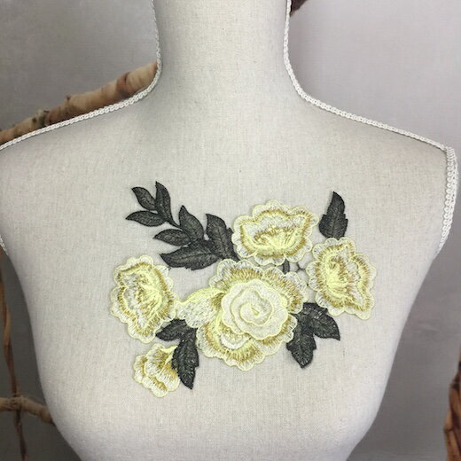 バトン レオタード 衣装 モチーフ バラ 花モチーフ 刺繍モチーフ ベリーダンス 社交ダンス バレエ衣装 装飾 レオタードモチーフ イエロー