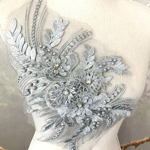 レースモチーフ モチーフ 花 レオタード 衣装 シルバー 立体的 花 ストーン付 衣装...