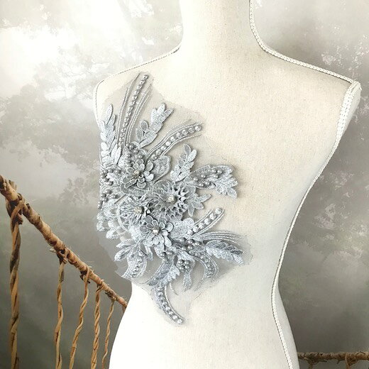 レースモチーフ モチーフ 花 レオタード 衣装 シルバー 立体的 花 ストーン付 衣装...