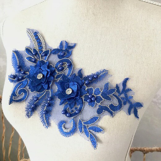 Elisabeth Smile Craft Shopのバトン レオタード モチーフ 衣装 花 チュールモチーフ ブルー レースモチーフ 装飾 ダンス衣装 服飾 花モチーフ バレエ衣装｜アングル2