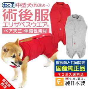 【送料込】犬用F.術後服エリザベスウエア(R)(女の子 雌/中型犬用)【日本製 国産 避妊 去勢 乳腺腫瘍 犬服 柴犬 ビーグル テリア コリー コーギー 介護服 術後着 術後 手術 メス】【エリザベスカラーの代わりになる】獣医師推奨 【犬猫の服 full of vigor フルオブビガー】