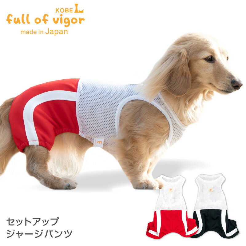 【送料込】メッシュインナー付きセットアップジャージパンツ(ダックス・小型犬用)【国産 犬服 ドッグウエア 重ね着 つなぎ カバーオール オールインワン チワワ トイプードル ペット服 秋 冬服】【犬猫の服 full of vigor フルオブビガー】 1