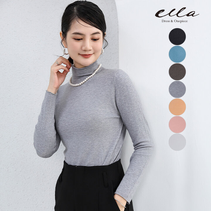 ニット レディース ハイネック シンプル トップス カジュアル 無地 ロングシーズン プチハイネック フィット感 伸縮性有 着やせニット 細見 秋冬 おしゃれ ...