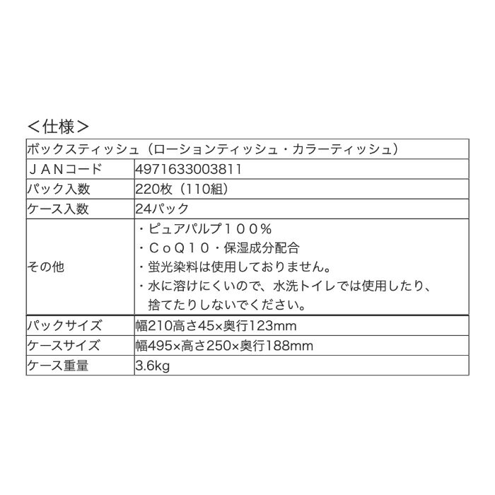 ＜エルモア　ティッシュ＞エルモア 肌とも 肌ともピンクローションティシュー 110W (24パック入) ティシューペーパー ローションティシュー ピュアパルプ100% 220枚(110組) ボックスティッシュ(ローションティッシュ•カラーティッシュ)