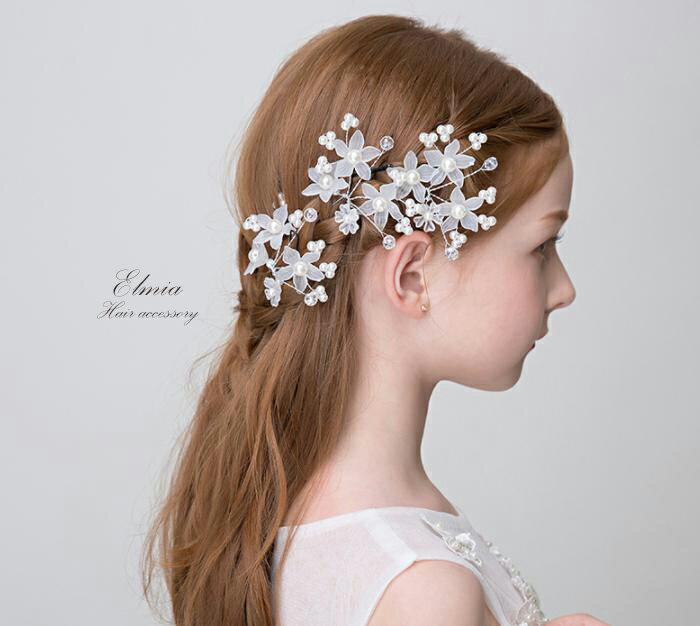 【送料無料】 ヘアアクセサリー 子供 キッズ 髪飾り 白いお花の髪飾り 4本