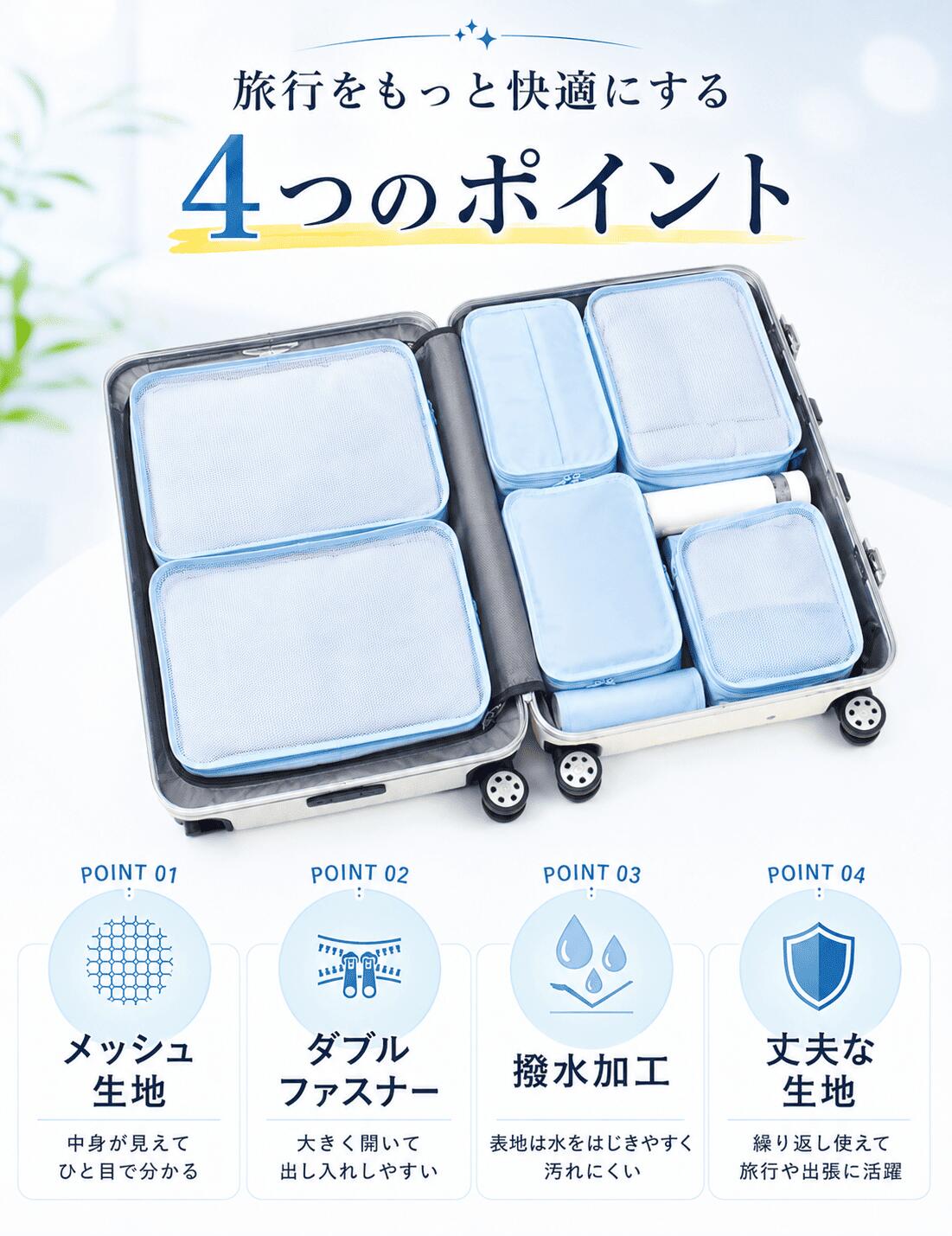 【サマーSALE！】トラベルポーチ 収納ポーチ 旅行ポーチ 6点セット 化粧ポーチ パッキング 旅行 ポーチ 小物入れ 収納袋 アレンジケース 4カラー 衣類収納 コスメ 着替え入れ バッグ 仕分け 便利グッズ お泊りセット 出張 新生活 elmin-store-10003347 TOBEST楽天市場店 サンプル画像3