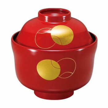 （食洗機対応）まゆ型吸物椀　朱つぼつぼ(内黒)　33023330